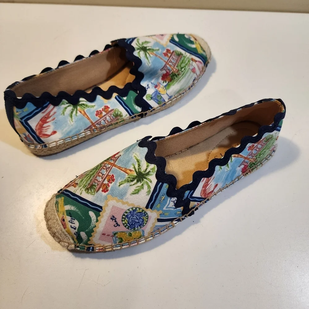 TALBOTS Izzy Dorsay Scenic Tropical Print Espadrille Flats 6.5